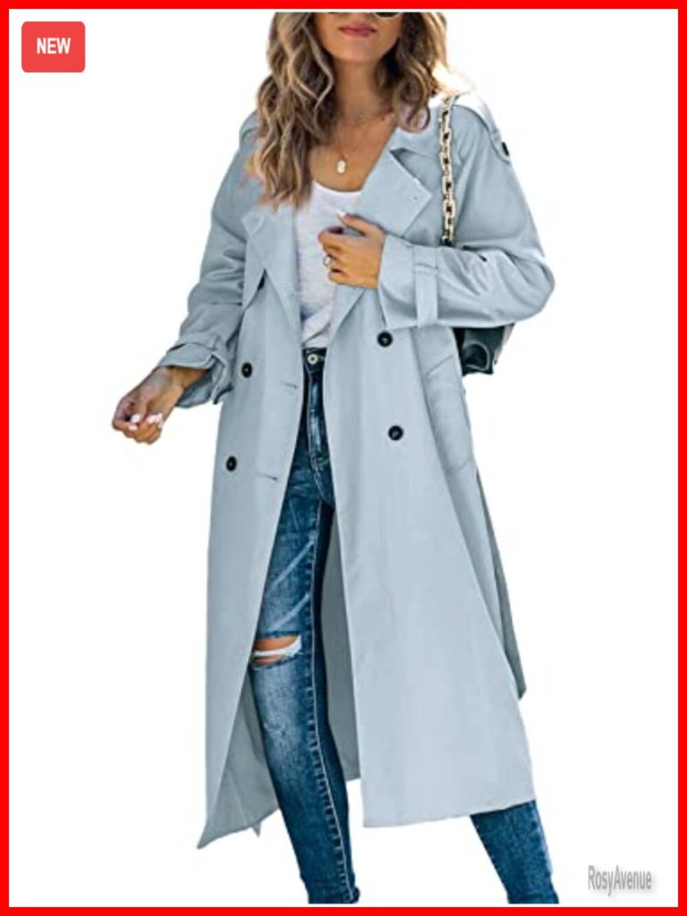 Women's Long Trench Coat Double Breasted Windproof Overcoat with Belt